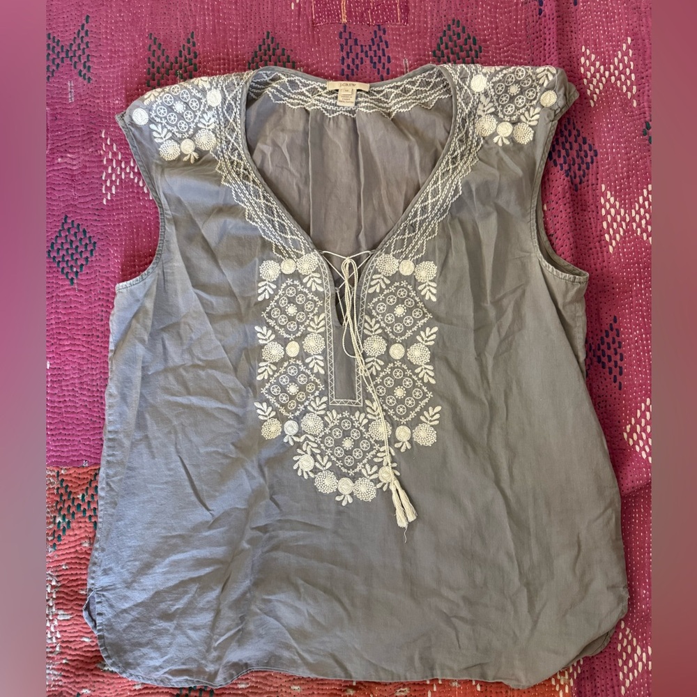 JCrew Gray Embroidered Women's Top